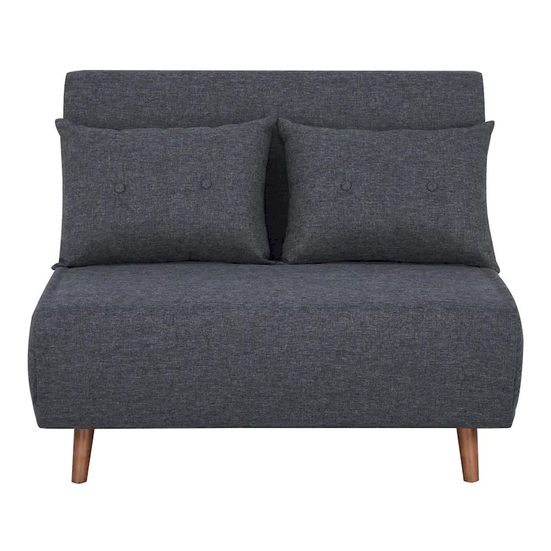 Fauteuil-lit convertible avec pieds en bois, capitonné, en faux lin, gris foncé