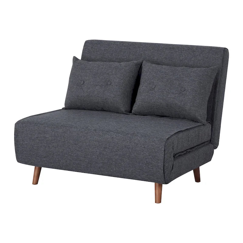 Fauteuil-lit convertible avec pieds en bois, capitonné, en faux lin, gris foncé