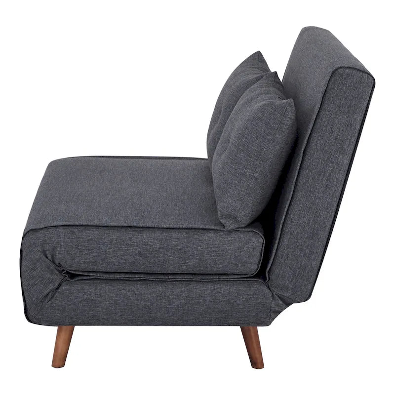Fauteuil-lit convertible avec pieds en bois, capitonné, en faux lin, gris foncé