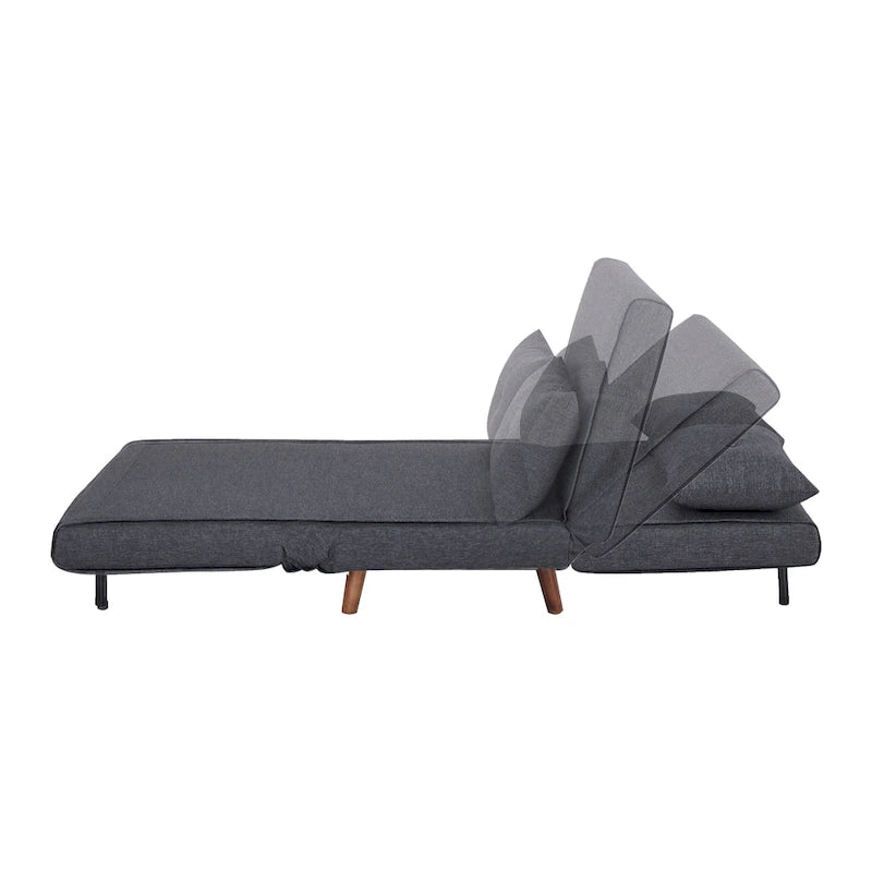 Fauteuil-lit convertible avec pieds en bois, capitonné, en faux lin, gris foncé