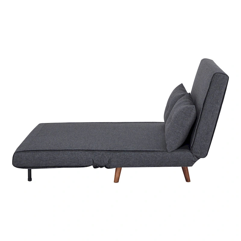Fauteuil-lit convertible avec pieds en bois, capitonné, en faux lin, gris foncé