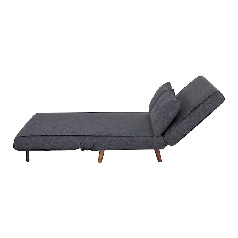 Fauteuil-lit convertible avec pieds en bois, capitonné, en faux lin, gris foncé