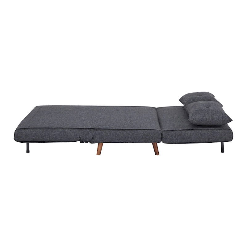 Fauteuil-lit convertible avec pieds en bois, capitonné, en faux lin, gris foncé