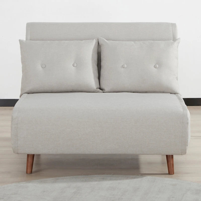 Fauteuil-lit convertible avec pieds en bois, capitonné, en faux lin, gris foncé