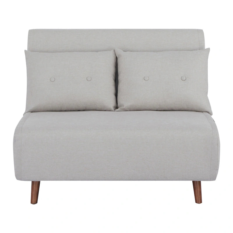Fauteuil-lit convertible avec pieds en bois, capitonné, en faux lin, gris foncé