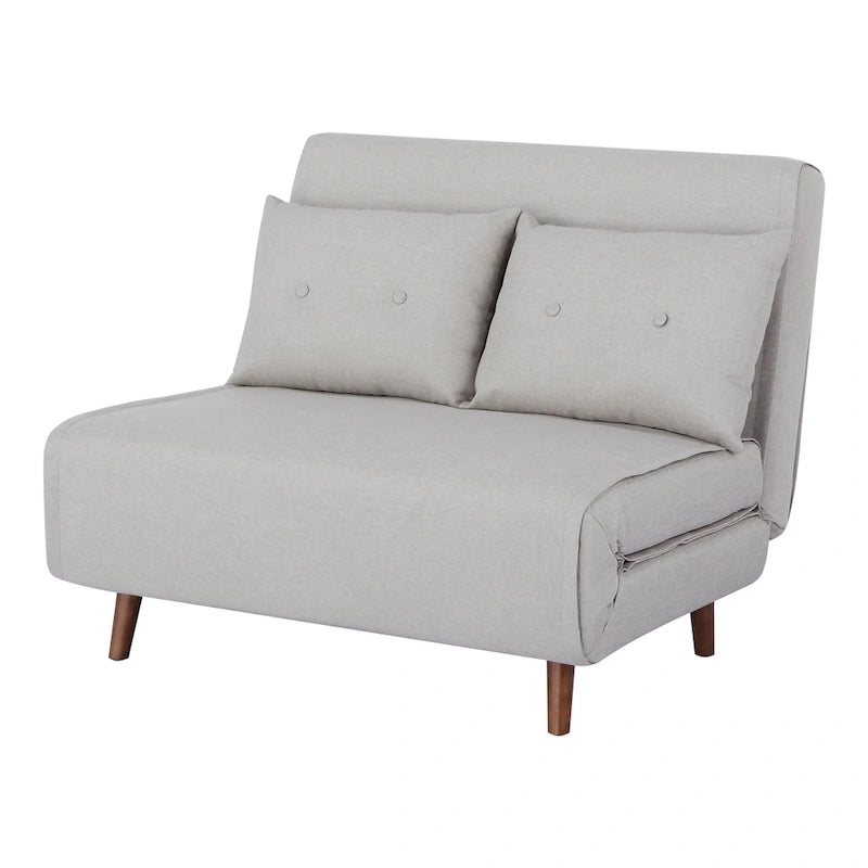 Fauteuil-lit convertible avec pieds en bois, capitonné, en faux lin, gris foncé