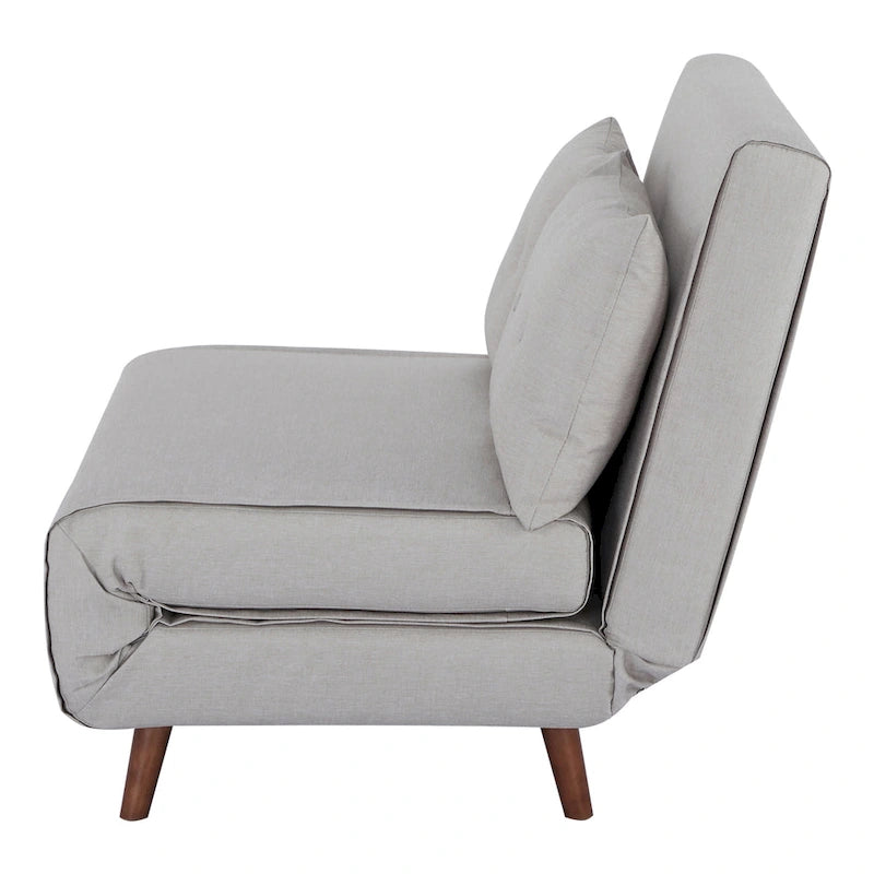 Fauteuil-lit convertible avec pieds en bois, capitonné, en faux lin, gris foncé