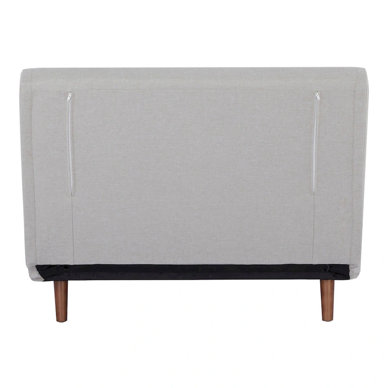 Fauteuil-lit convertible avec pieds en bois, capitonné, en faux lin, gris foncé