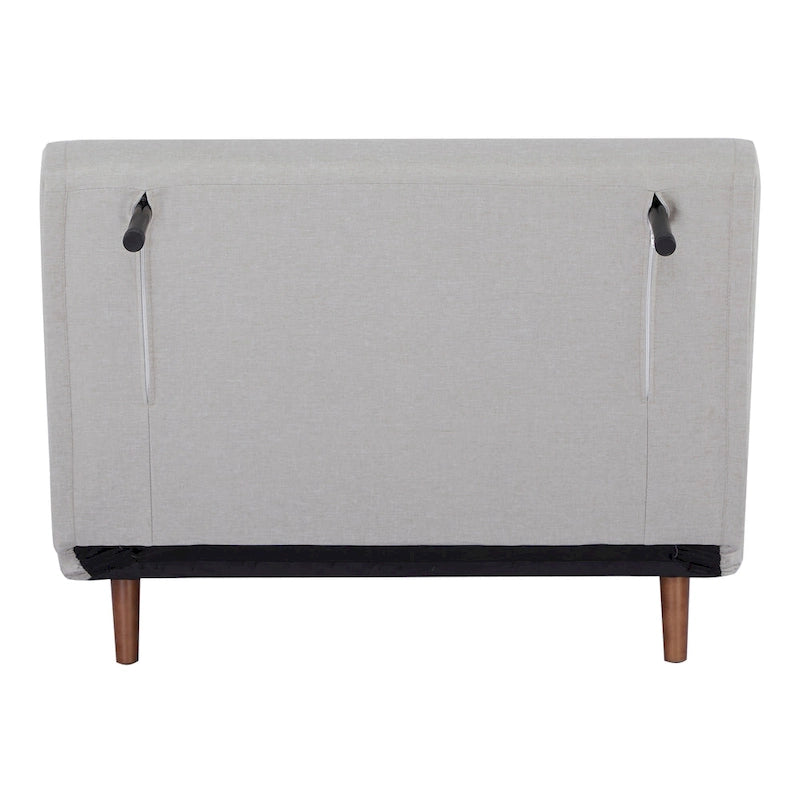 Fauteuil-lit convertible avec pieds en bois, capitonné, en faux lin, gris foncé