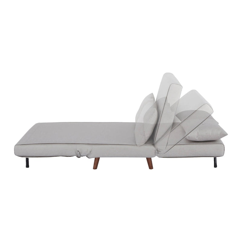 Fauteuil-lit convertible avec pieds en bois, capitonné, en faux lin, gris foncé
