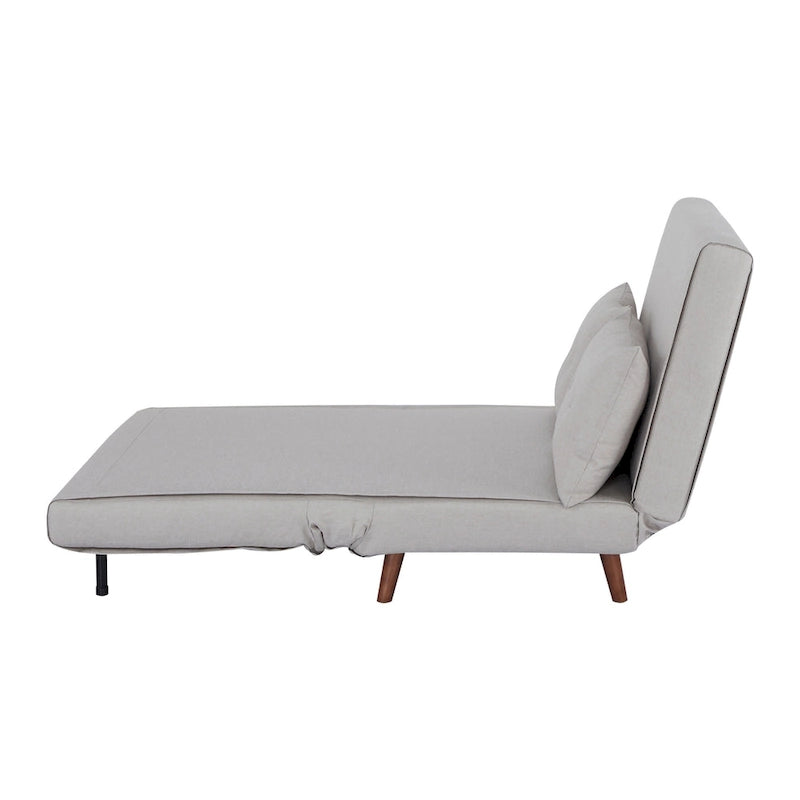 Fauteuil-lit convertible avec pieds en bois, capitonné, en faux lin, gris foncé
