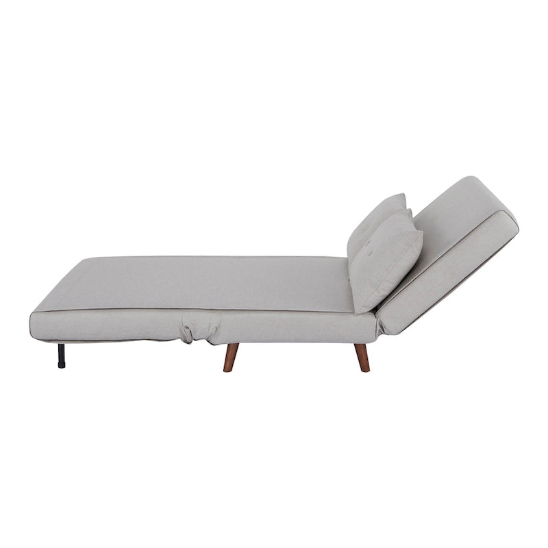 Fauteuil-lit convertible avec pieds en bois, capitonné, en faux lin, gris foncé