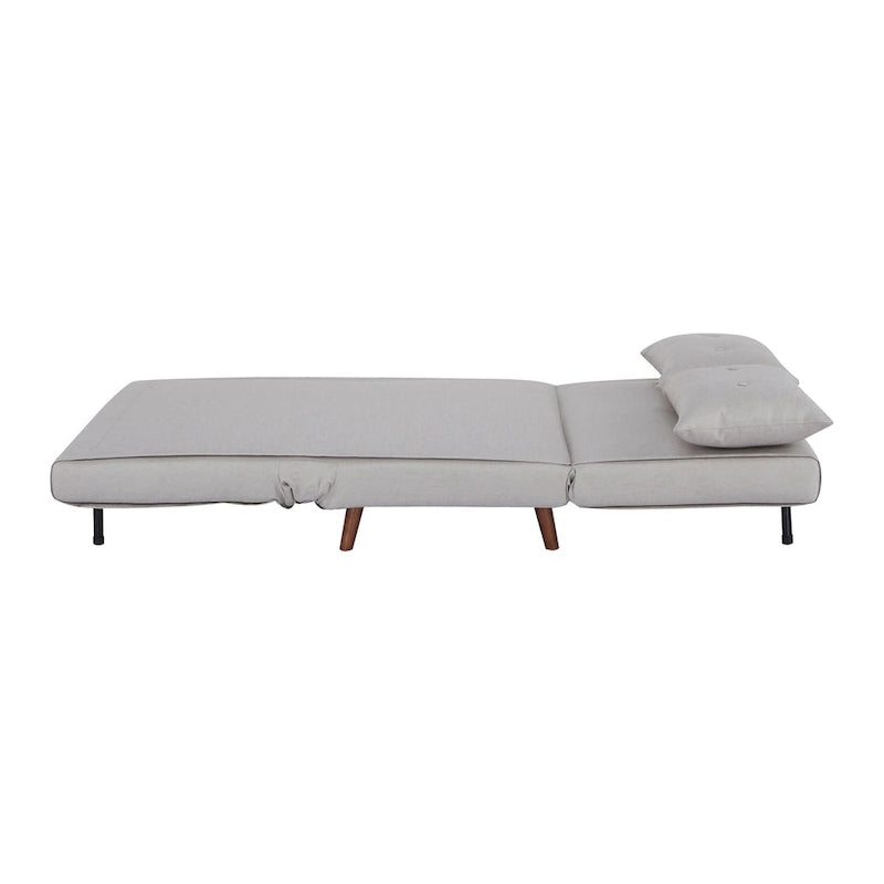 Fauteuil-lit convertible avec pieds en bois, capitonné, en faux lin, gris foncé