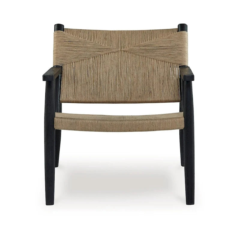 Fauteuil d'appoint, bois noir, jute naturelle tressée à la main, pieds fuselés