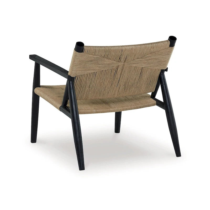 Fauteuil d'appoint, bois noir, jute naturelle tressée à la main, pieds fuselés