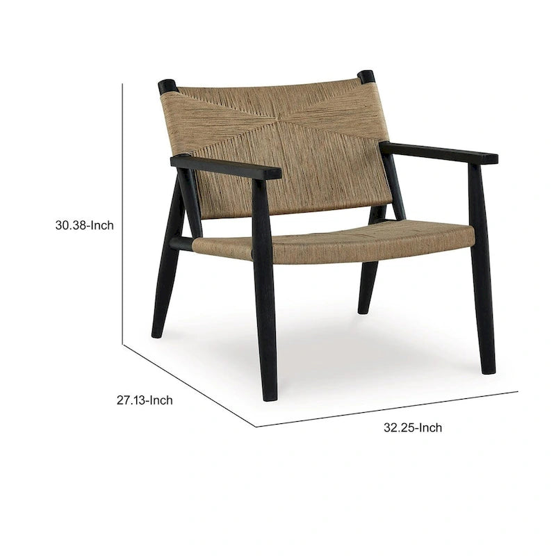 Fauteuil d'appoint, bois noir, jute naturelle tressée à la main, pieds fuselés