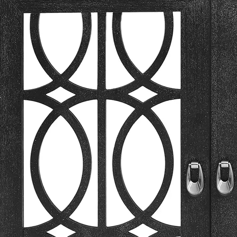 Buffet en bois et miroir avec portes miroir géométriques et pieds incurvés