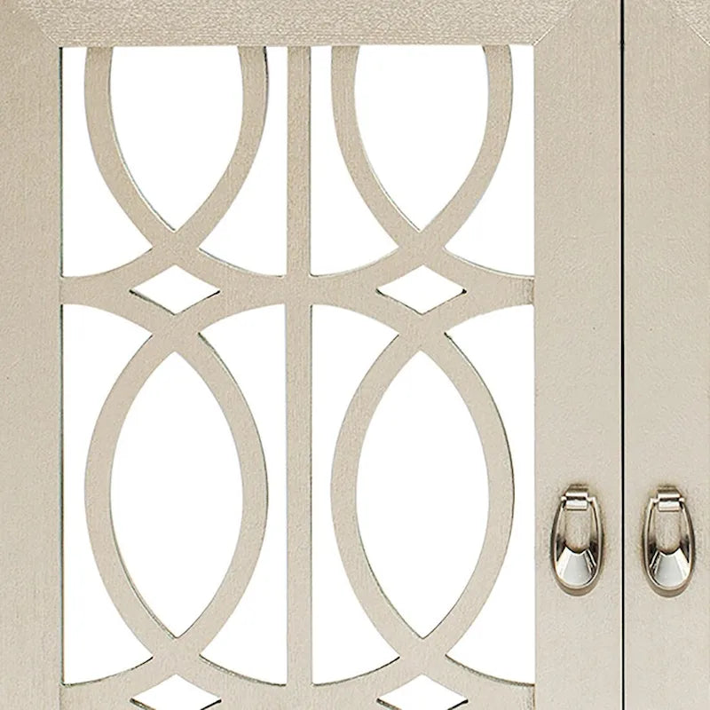 Buffet en bois et miroir avec portes miroir géométriques et pieds incurvés