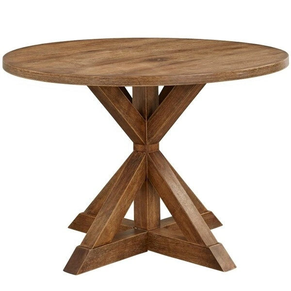 Table à manger piédestal rustique ronde - Fini bois brun vieilli