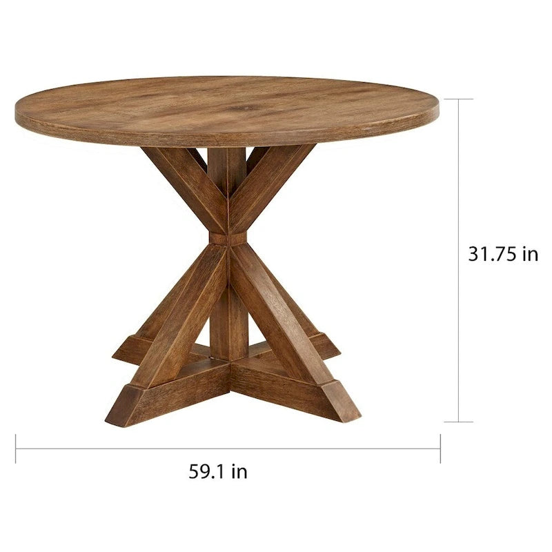 Table à manger piédestal rustique ronde - Fini bois brun vieilli