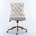 Chaise de bureau pivotante en velours capitonné avec hauteur réglable et base dorée