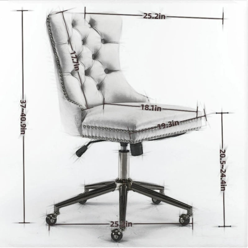 Chaise de bureau pivotante en velours capitonné avec hauteur réglable et base dorée
