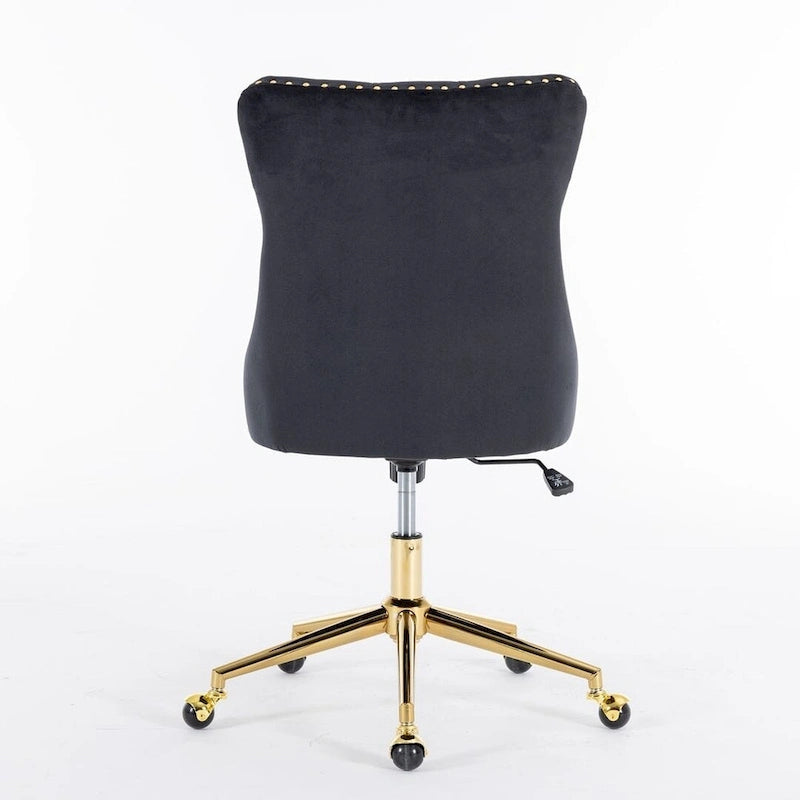 Chaise de bureau pivotante en velours capitonné avec hauteur réglable et base dorée