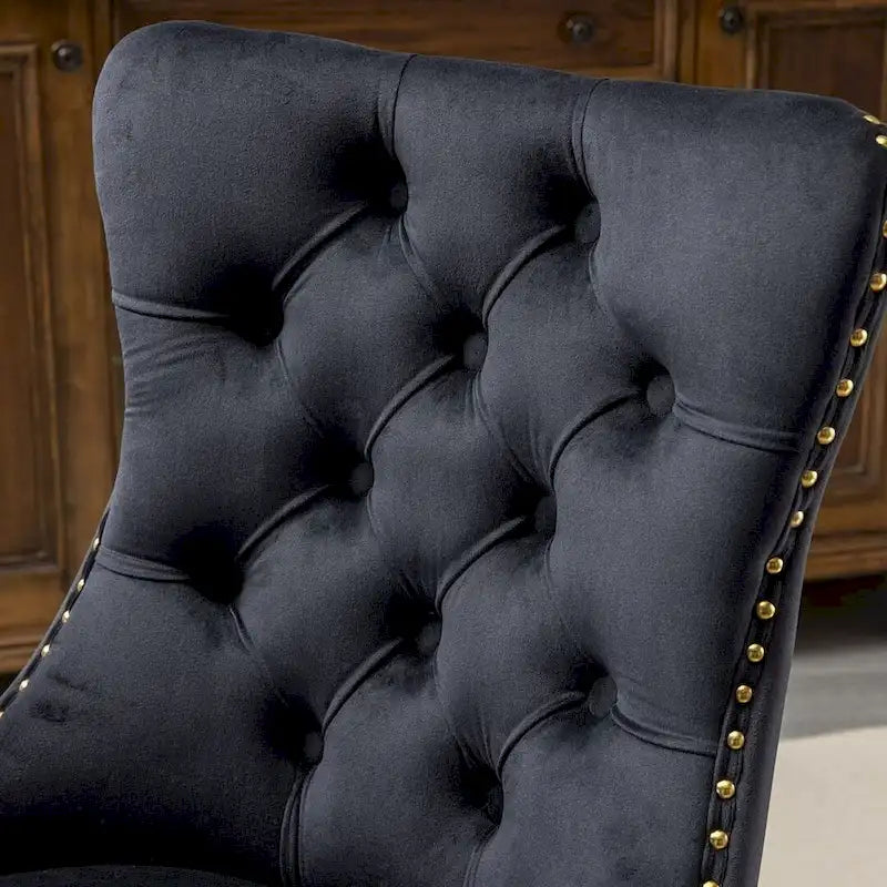 Chaise de bureau pivotante en velours capitonné avec hauteur réglable et base dorée