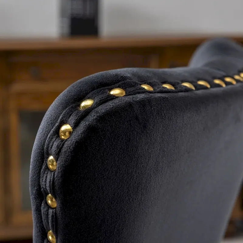 Chaise de bureau pivotante en velours capitonné avec hauteur réglable et base dorée