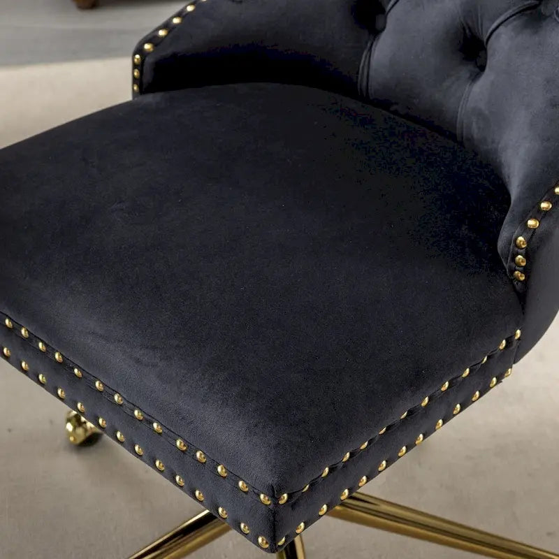 Chaise de bureau pivotante en velours capitonné avec hauteur réglable et base dorée