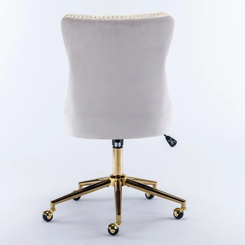 Chaise de bureau pivotante en velours capitonné avec hauteur réglable et base dorée
