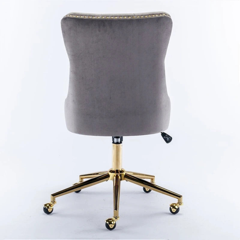Chaise de bureau pivotante en velours capitonné avec hauteur réglable et base dorée