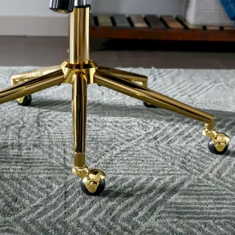 Chaise de bureau pivotante en velours capitonné avec hauteur réglable et base dorée