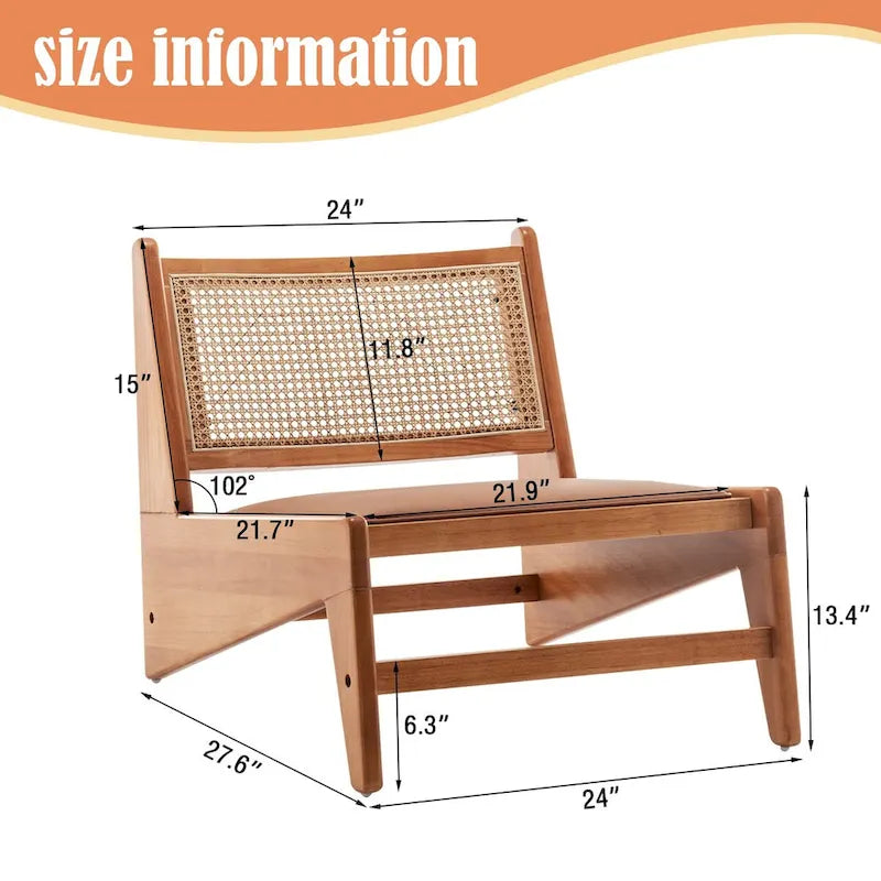 Fauteuil d'appoint sans accoudoirs en rotin avec structure en bois de chêne et assise coussinée