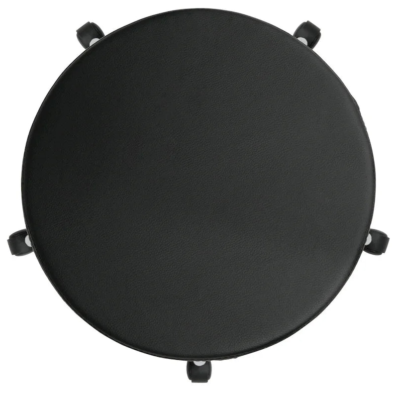 Tabouret roulant rembourré noir, réglable en hauteur, avec repose-pieds chromé