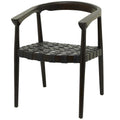 Chaise de salle à manger d'appoint en bois de teck massif et cuir tressé avec accoudoirs, marron