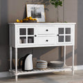 Bahut console en bois blanc vieilli avec portes vitrées et tiroirs