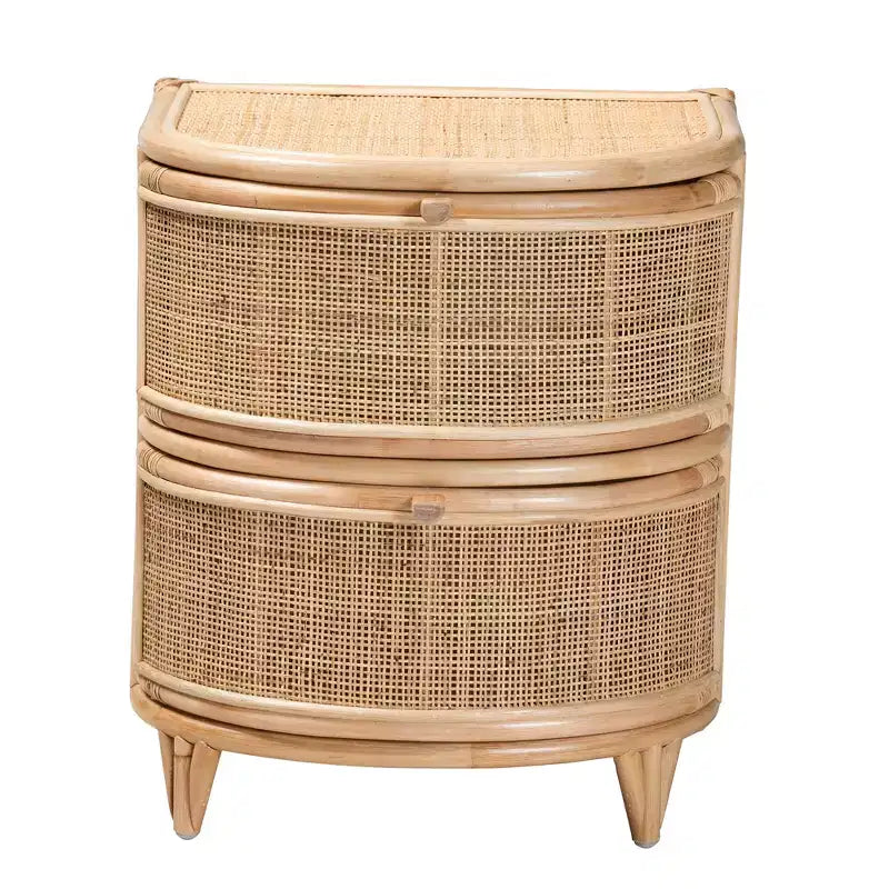Table de chevet bali & pari Oleta moderne bohème en rotin naturel marron à 2 tiroirs